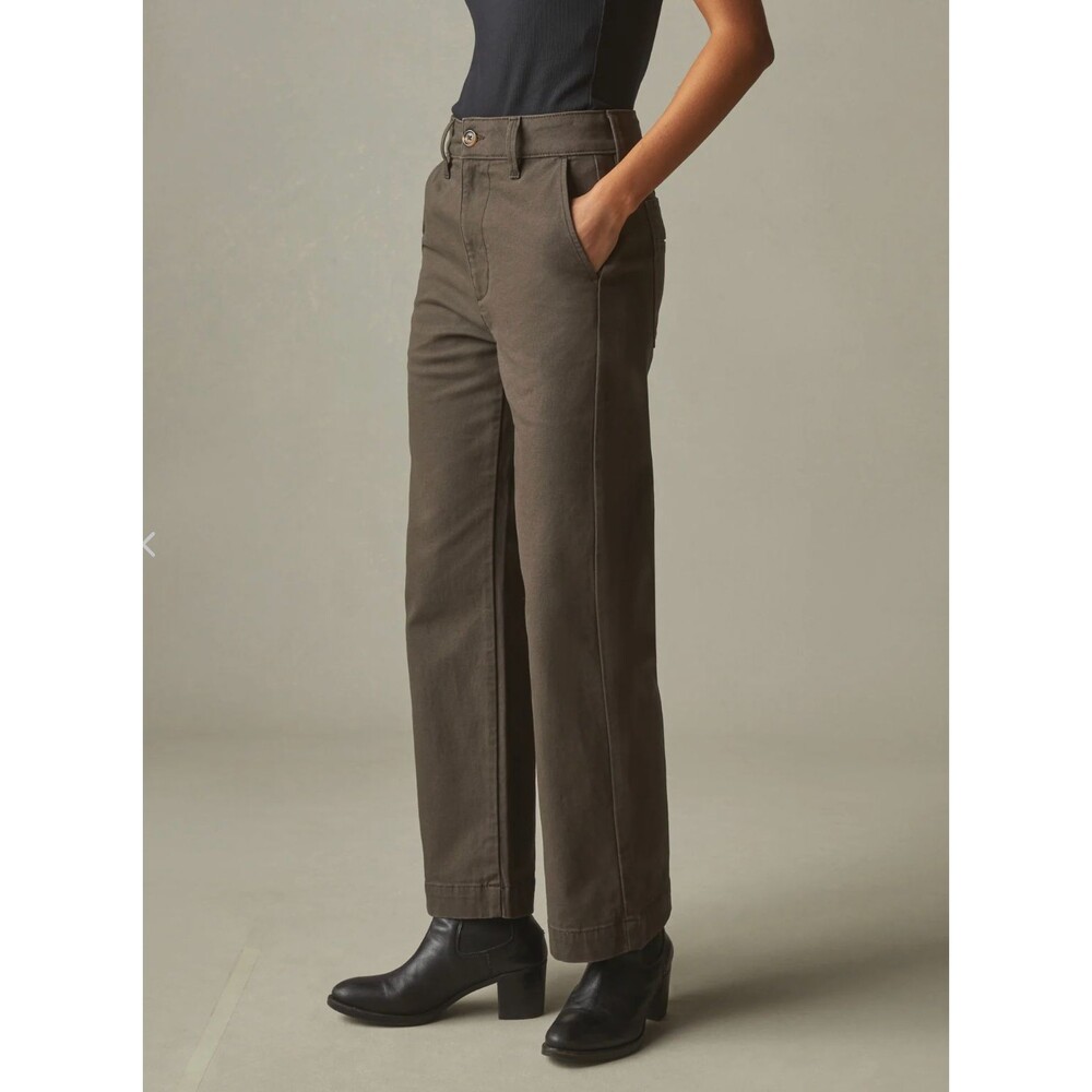 American Giant Wide Leg Pant Womens 14 Brown High Rise Dark Coffee Casual NWT